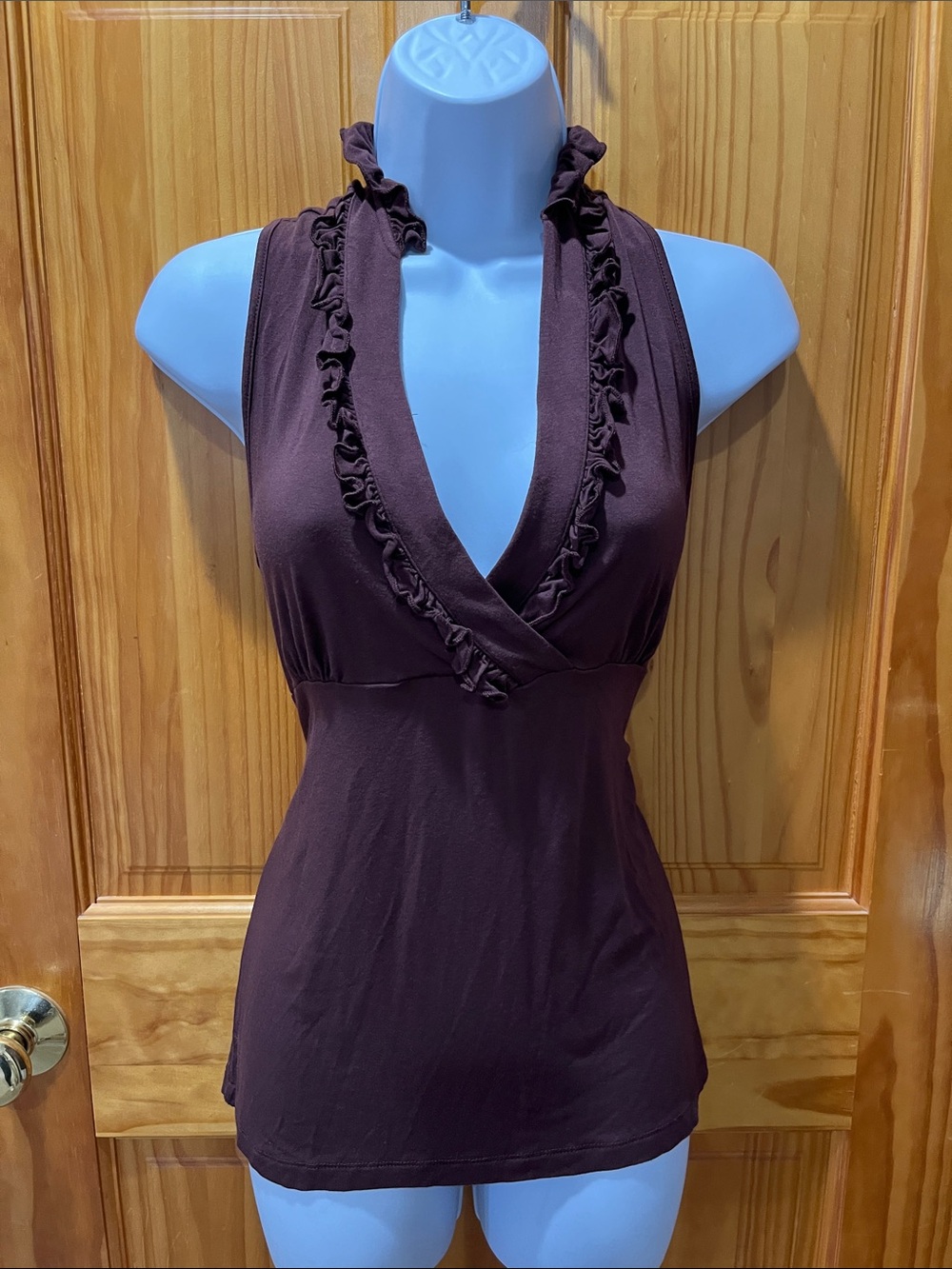 Boston Proper V-Neck Sleeveless Top with ruffle detailing
